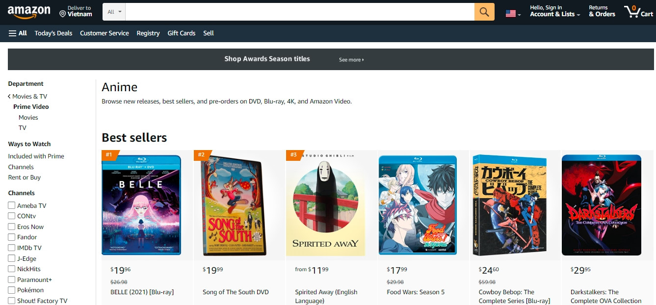 Amazon Anime is an online store