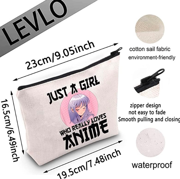 LEVLO Anime Fans Make up Bag Anime Lover Gift Just A Girl