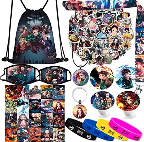 Anime Bag Gift Set Including Drawstring Bag Backpack,Stickers,Lanyard,Face