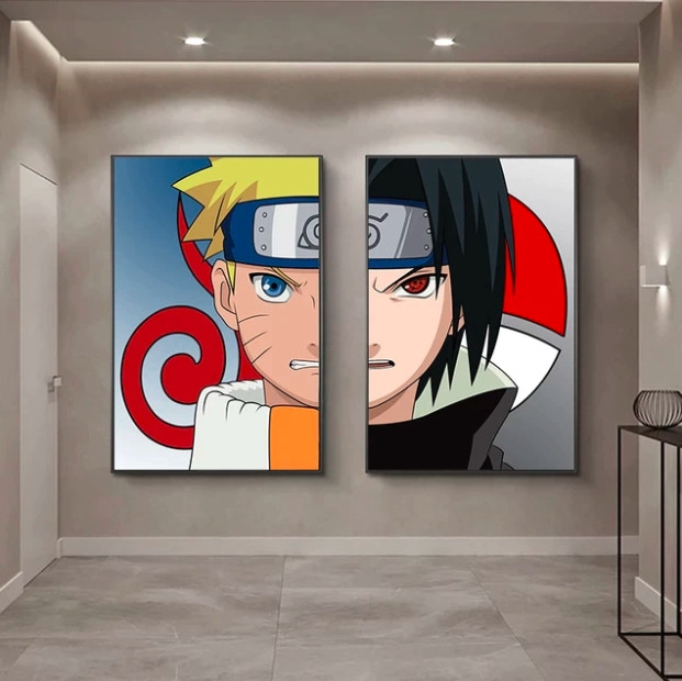 Classic Cartoon Anime Canvas Painting Naruto and Sasuke Poster Wall Art Print Murals