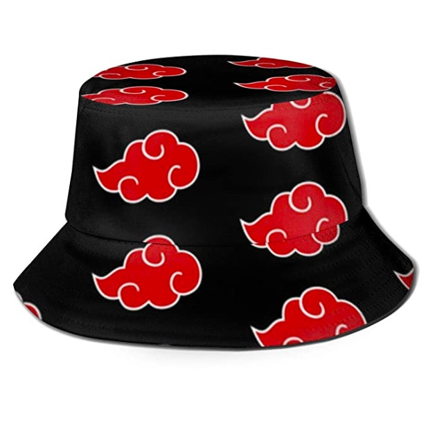 Unisex Cute Fisherman's Hat Naruto Akatsuki Print Bucket Hats Summer Sun Cap Black