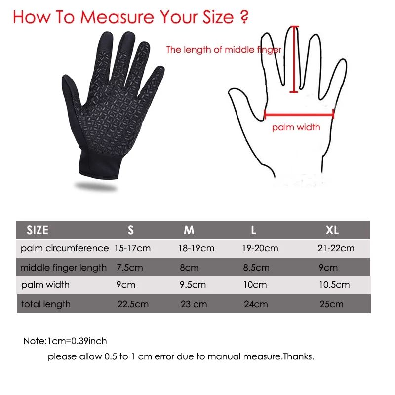 winter gloves - size chart