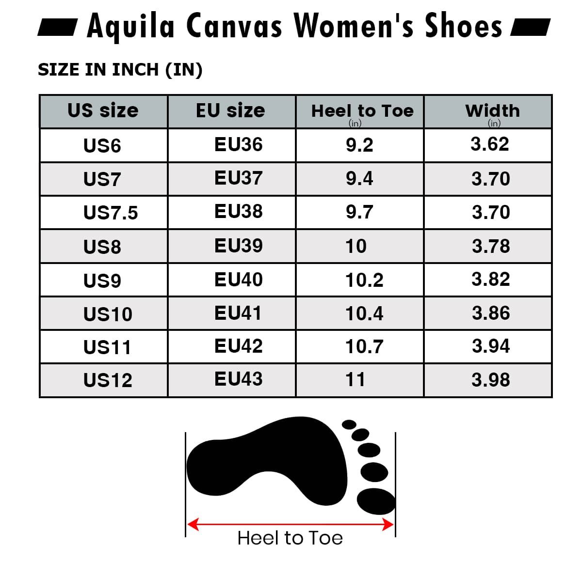 Women's Low Top Shoes Size Chart