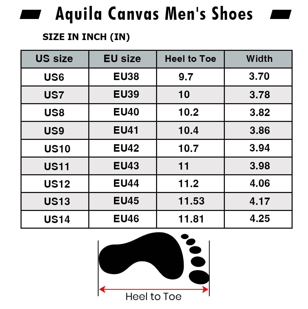 Men's Low Top Shoes Size Chart