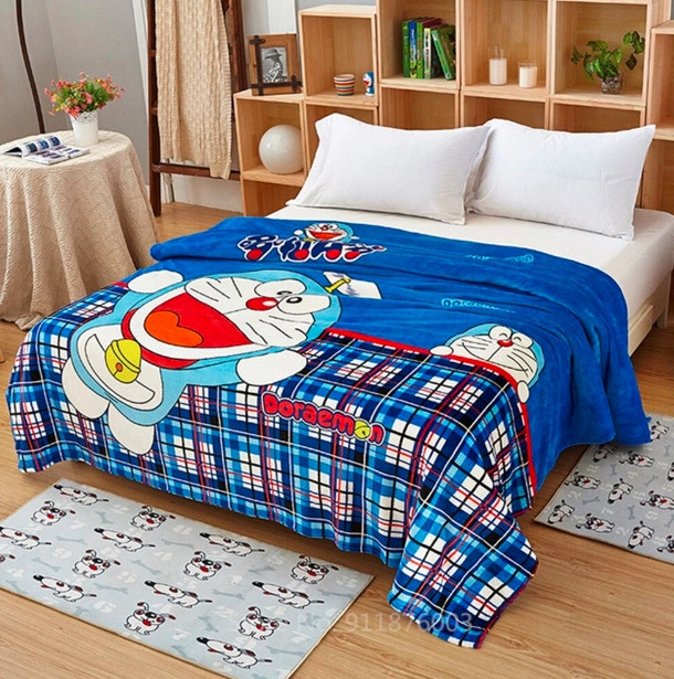Blue Doraemon Plush Flannel Soft Blanket Throw