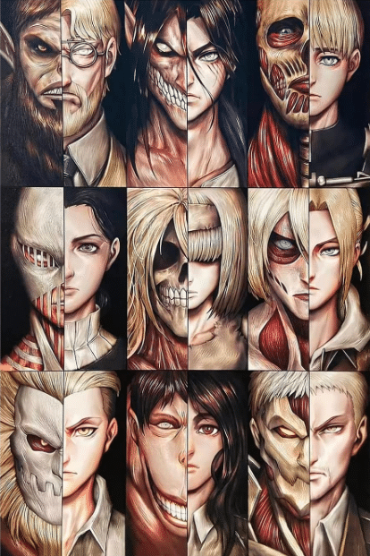 Attack on Titan Poster Nine Titan Decorative Painting Wall Art Canvas Posters Gifts 12x18 inch