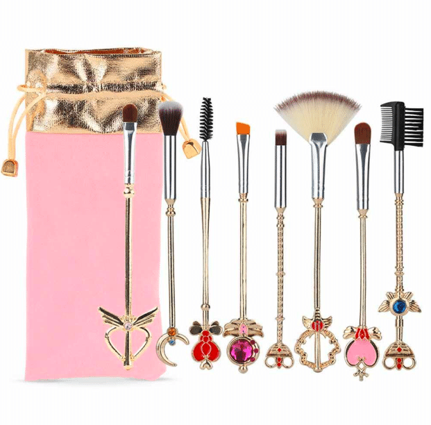 Magical Girl Gold Cardcaptor Sakura Cosmetic Brushes With Cute Pink Bag