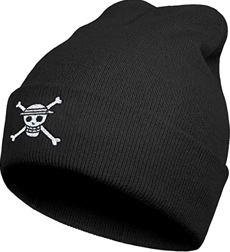 Linhiian Anime Skull and Crossbones Embroidered Black Beanie Hats