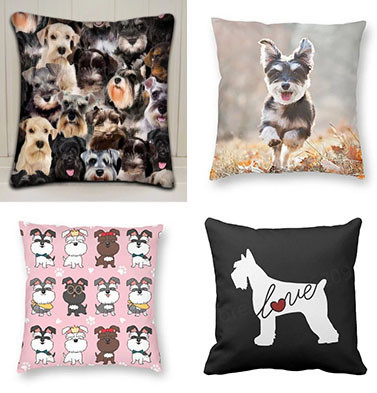 Image of the collage of four adorable Schnauzer pillow cases