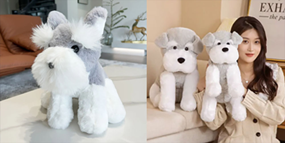 Image of the collage of two adorable Schnauzer stuffed animals plush toy pillows