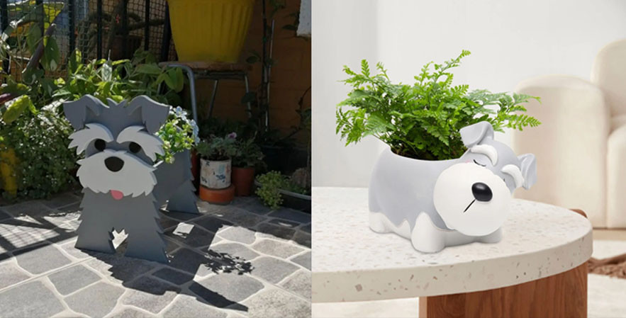 Image of the collage of Schnauzer planters in super cute Schnauzer dog planter designs
