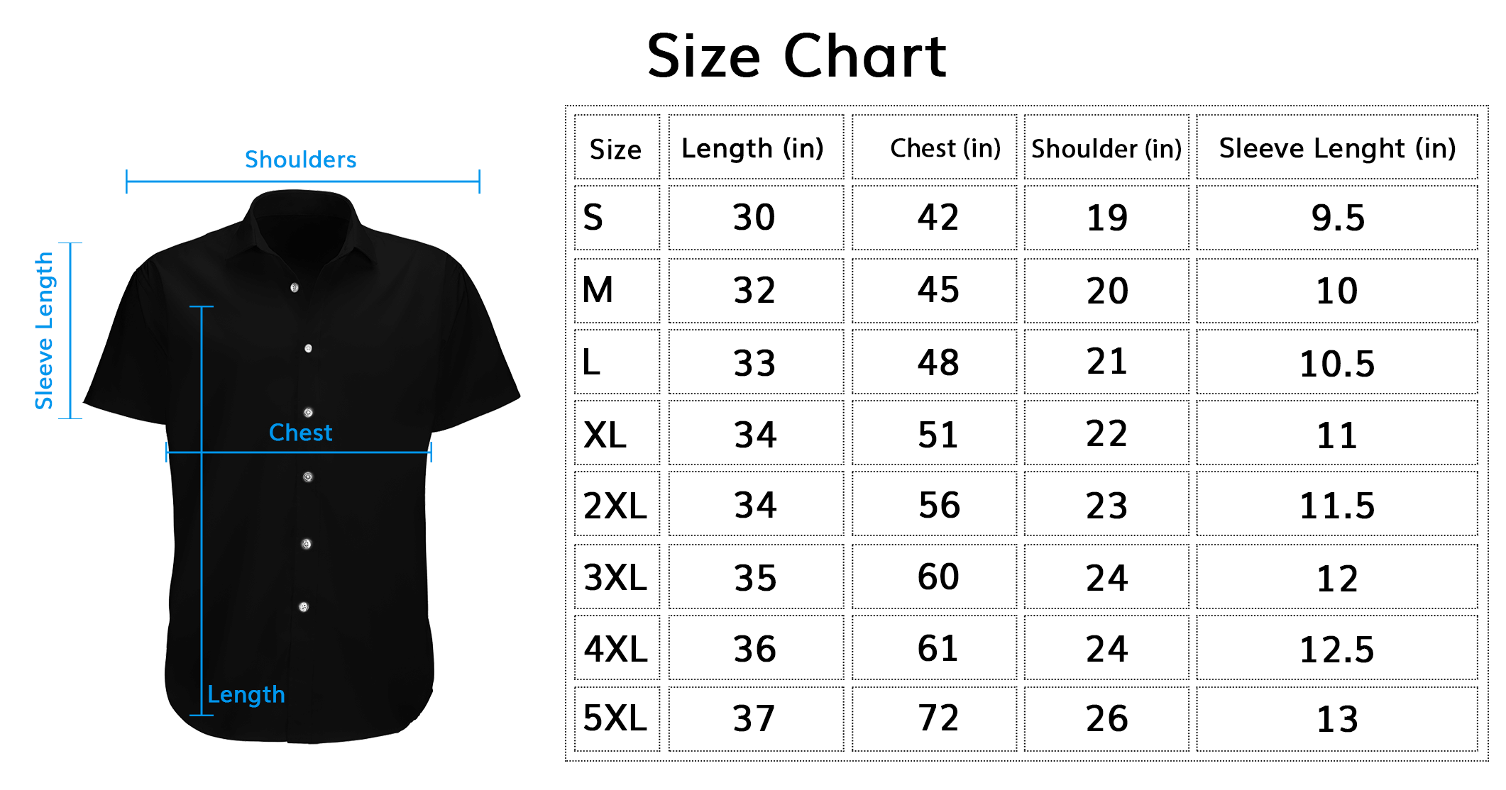 Hawaiin Shirt Size Chart